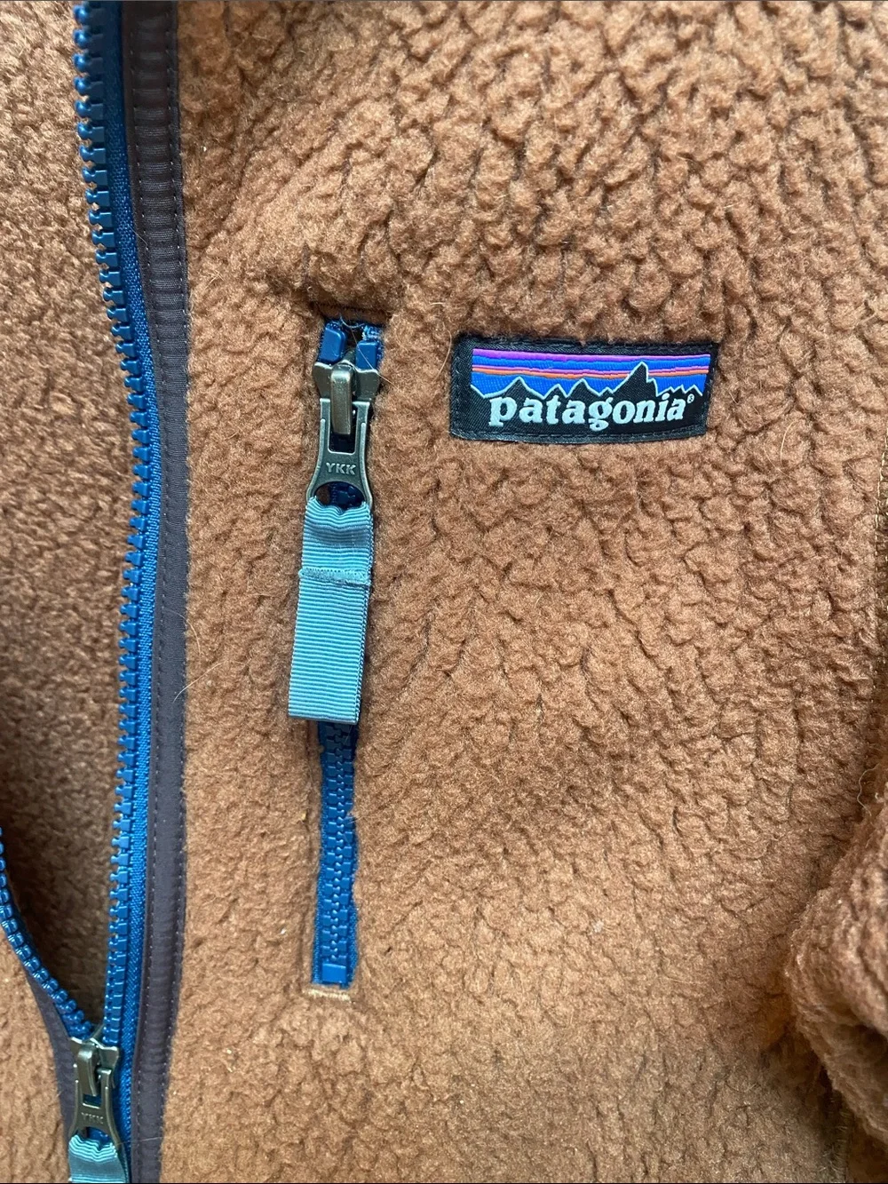 Patagonia Women’s Brown Hooded Sherpa Fleece Jacket with Navy Trim - Picture 3 of 4